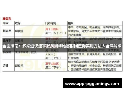 全面指南：多渠道快速掌握澳洲杯比赛时间查询实用方法大全详解版